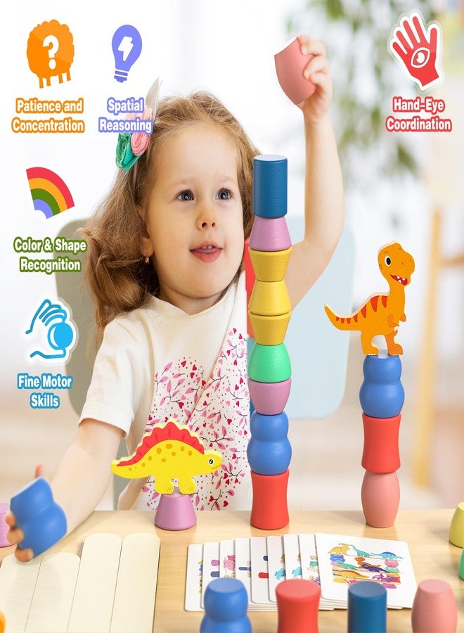 JAiiMen Montessori Dinosaur Toys for 1 2 3 4 Year Old Toddlers, Preschool Education Toys for Ages 2-4 Boys Girls Kids, Wooden Dinosaur Blocks Sorting & Stacking & Balance Toy, Educational Birthday Gift - Image 3